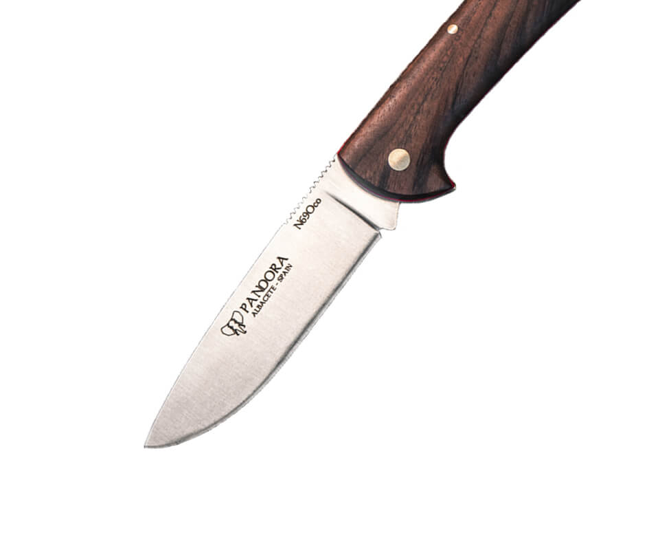 Cudeman Pandora Taschenmesser mit Walnussholzgriff und Böhler N690Co Stahl mit brauner Lederscheide