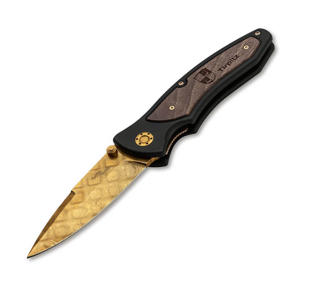 Coltellino tascabile Boker Tirpitz-Damast Gold collection con lam...
