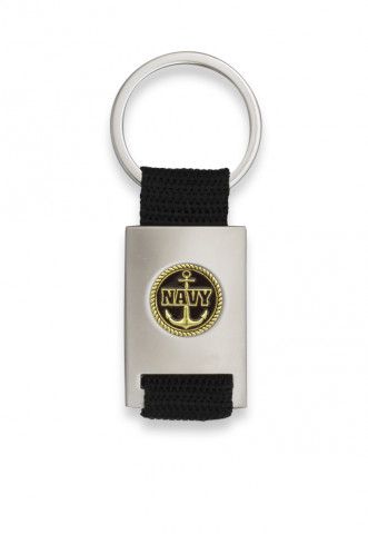 Verchromter rechteckiger Schlüsselanhänger mit schwarzem Band