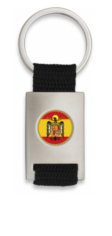 Verchromter rechteckiger Schlüsselanhänger mit schwarzem Band