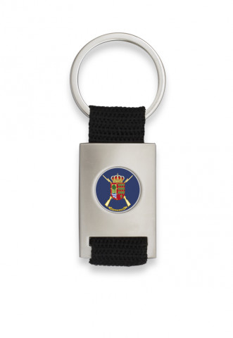 Portachiavi a forma di rettangolo cromato con nastro nero