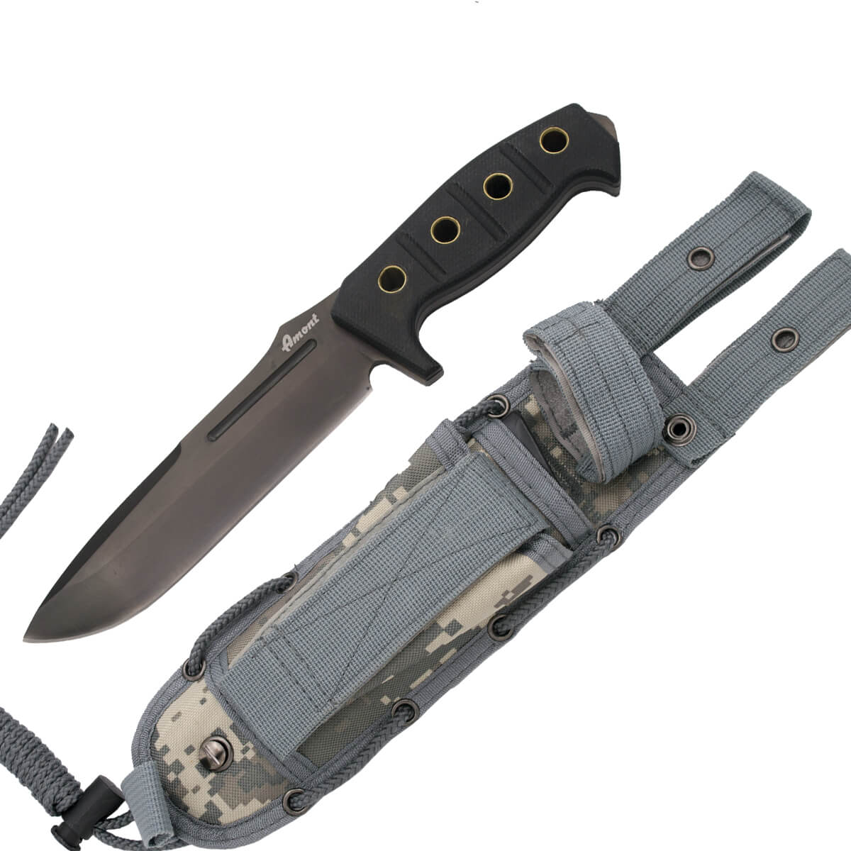 Tactical knife with G10 handle and 17.3 cm black blade