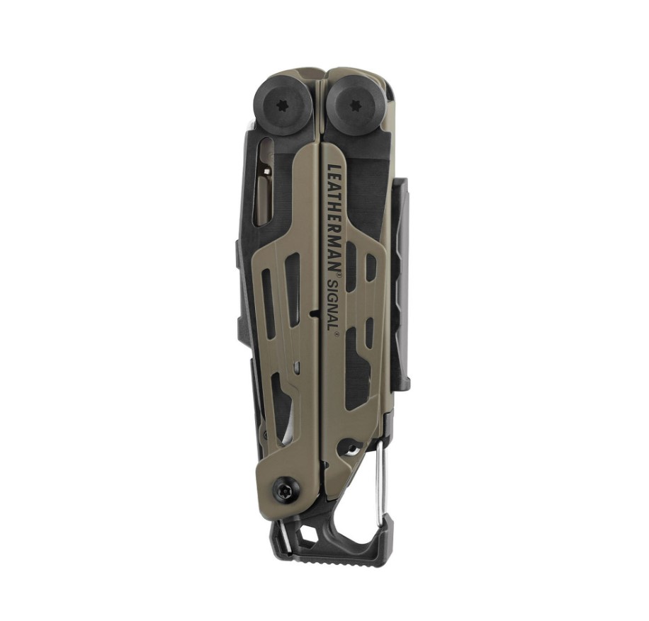 Leatherman Signal Multi-Tool mit Griff in Coyote Sand und schwarzer Hardware mit 19 Anwendungen