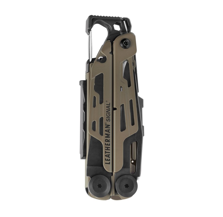 Leatherman Signal Multi-Tool mit Griff in Coyote Sand und schwarzer Hardware mit 19 Anwendungen