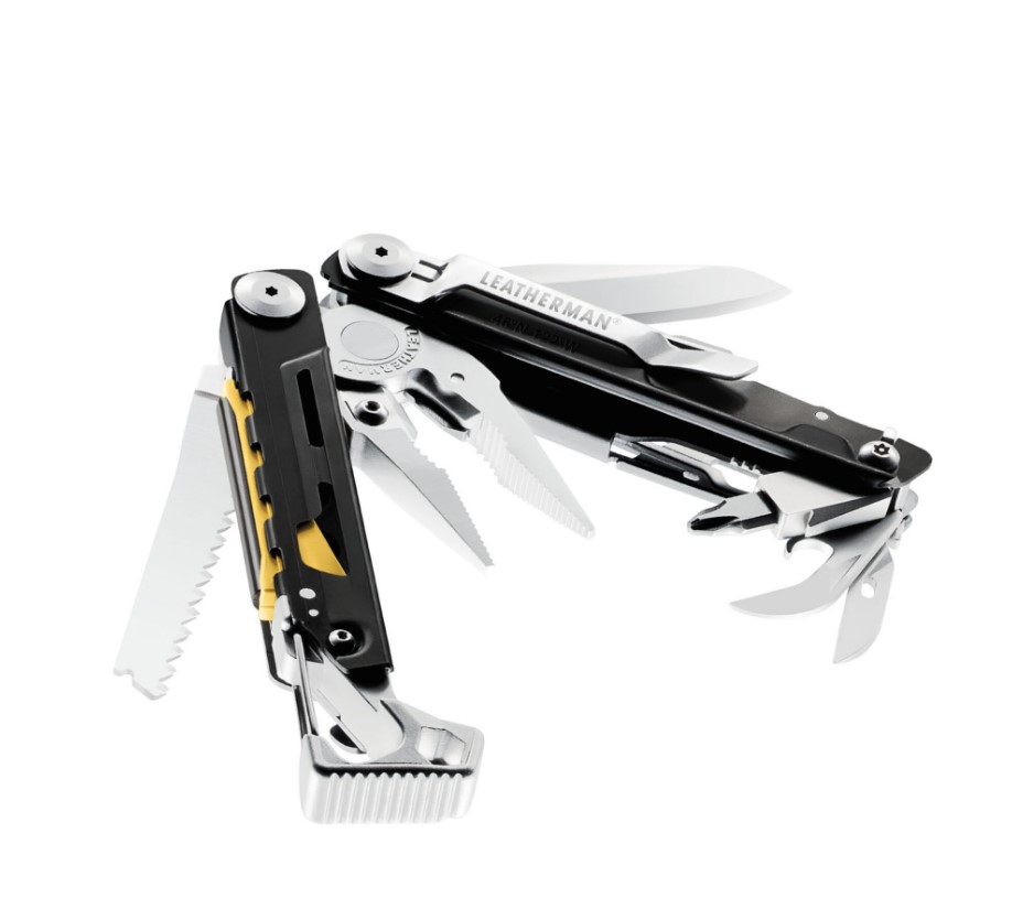 Leatherman Signal Multitool mit schwarzem Griff und Edelstahlwerkzeugen mit 19 Anwendungen