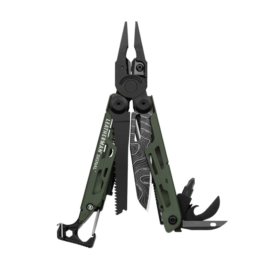 Ferramenta multiuso Leatherman Signal verde e preto com 19 usos