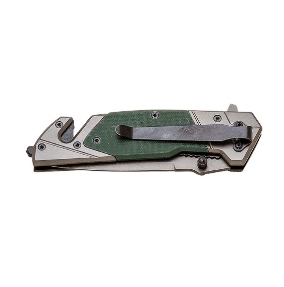 JKR PRO 10021 rescue folding knife with green G10 handle and 9.5 cm blade with titanium coating