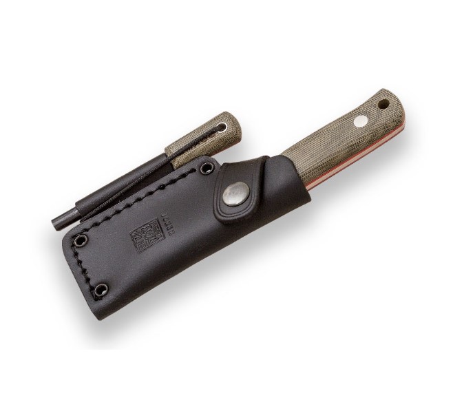 Faca Erizo TS1 full tang com cabo de lona micarta e bainha de couro com firesteel