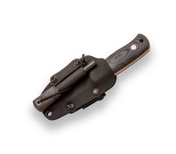 Faca de sobrevivência Joker Erizo TS1 com cabo de micarta preto e bainha de kydex com pederneira