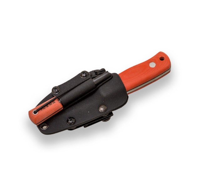 Faca de sobrevivência Joker Erizo TS1 com cabo de micarta laranja e bainha de kydex com firesteel