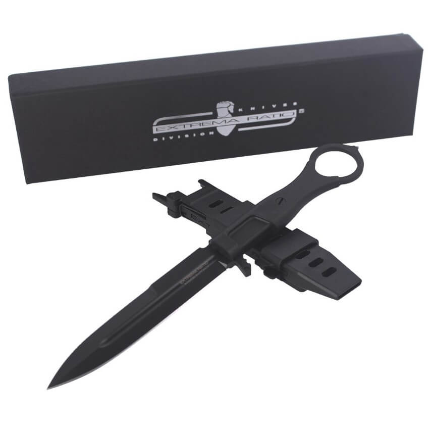 Faca de combate Extreme Ratio Misericordia Black com cabo FRN e lâmina de 118 mm