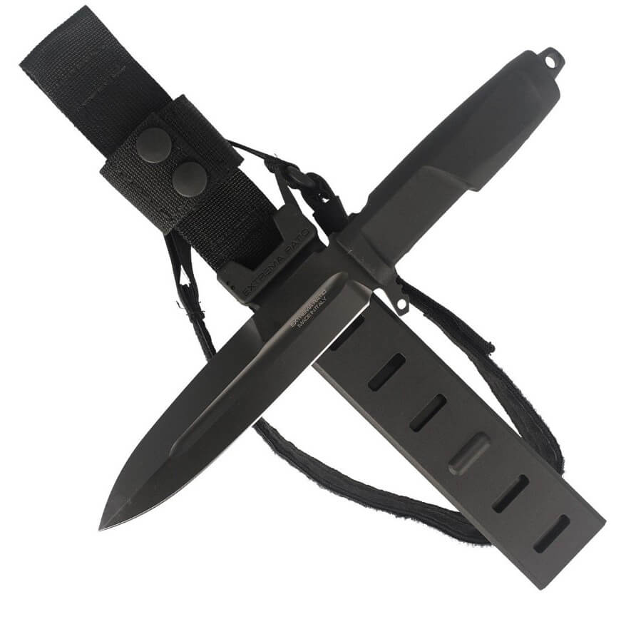 Extrema Ratio Contact Black Kampfmesser mit 162 mm Klinge aus Böhler-Stahl. Scheide aus Naylon
