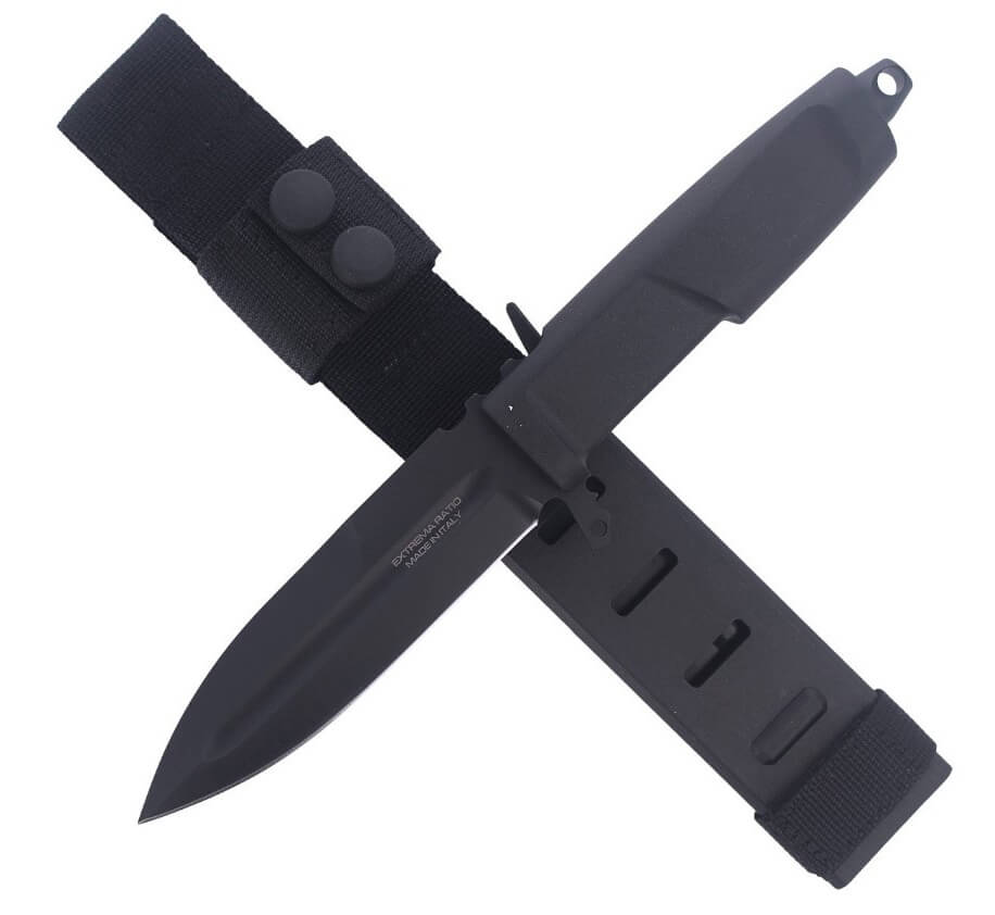 Kampfmesser Contact C Black von Extrema Ratio mit 128mm Klinge aus Böhler Stahl. Naylon Scheide