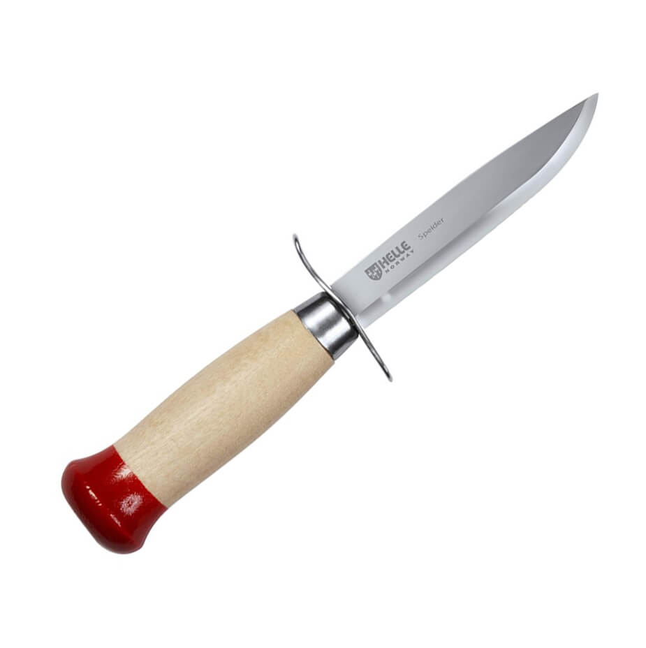 Helle Spider Pike 04J Kindermesser mit Birkengriff und rotem Knau...