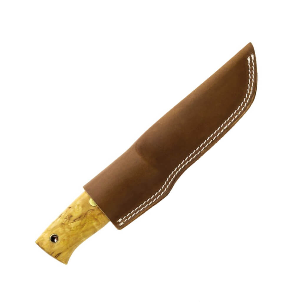 Helle Temagami 1300 bushcraft knife with birch wood handle and Sandvik 14C28N steel blade