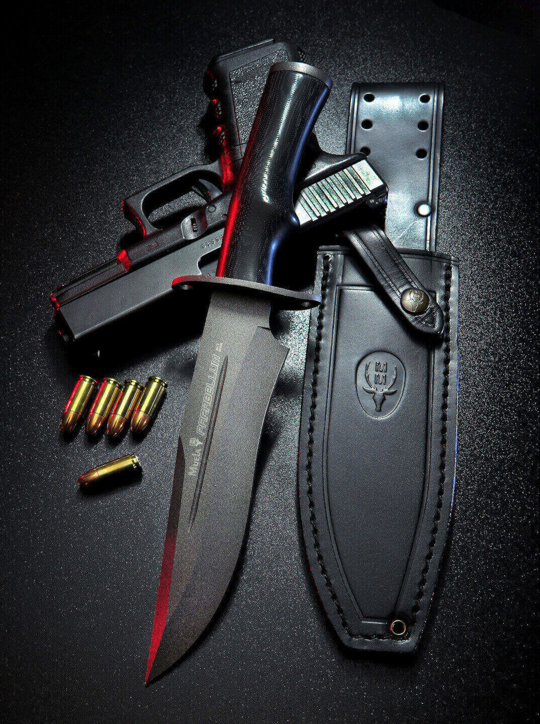 Muela Parabellum-17N taktisches Messer mit schwarzem Micarta-Griff und schwarzer Klinge