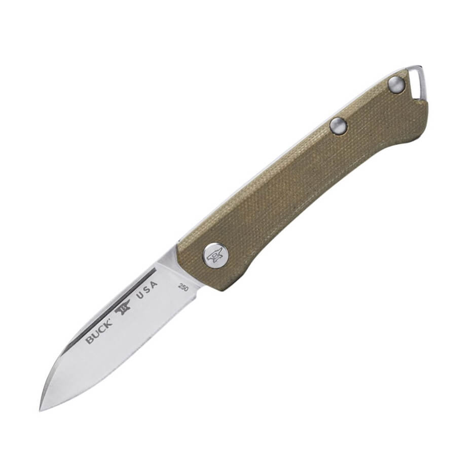 Canivete EDC Buck Saunter drop com cabo de micarta verde OD 250GR...