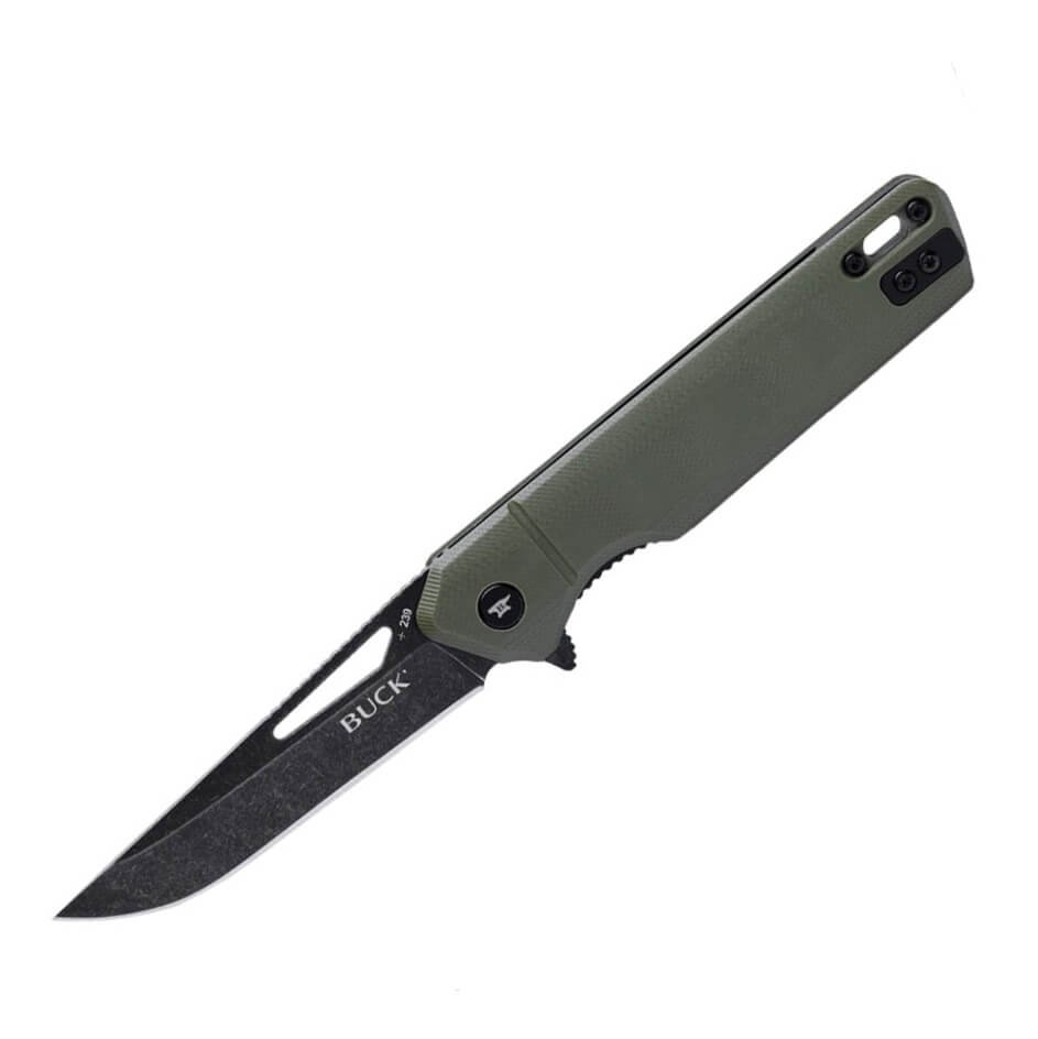 Canivete EDC Buck Infusion com cabo G10 verde e lâmina tanto pret...