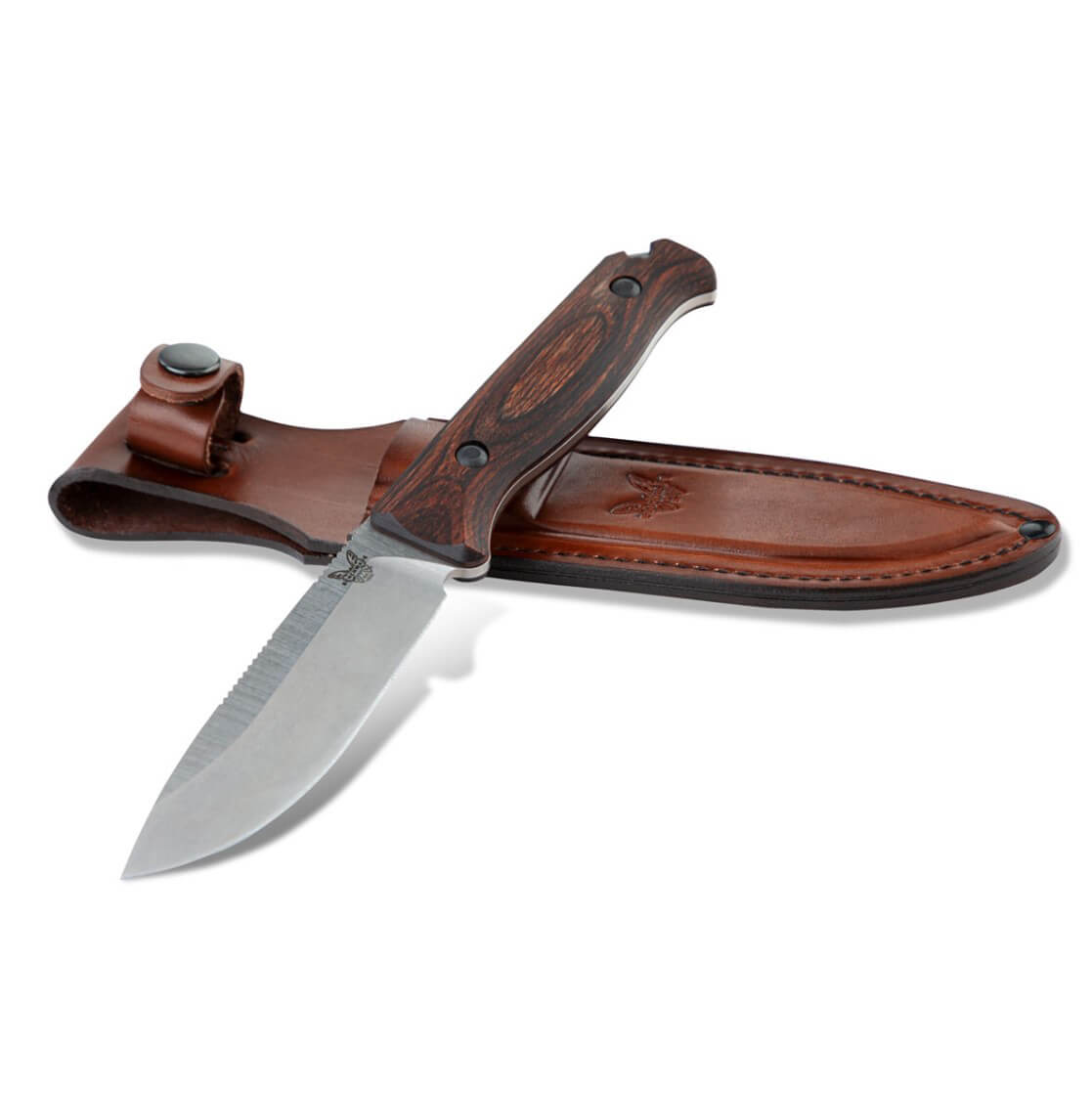 Faca Benchmade Saddle Mountain Skinner com cabo de madeira estabilizada