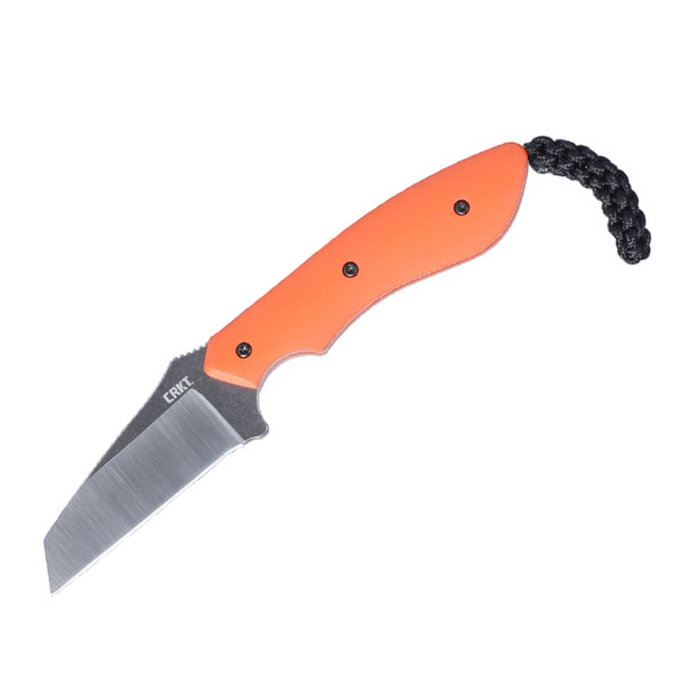 Faca de pescoço CRKT 2399 com cabo laranja G10 e bainha kydex