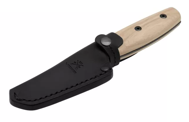 Cuchillo bushcraft Finn Blackblade Ash Wood S con madera de fresno y hoja de 8,7 cm. (14083)