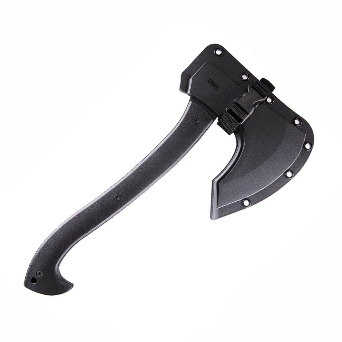 Ascia tattica CRKT SKEGGOX 2917 con lama in acciaio al carbonio SK-5 nera e fodero multiposizione