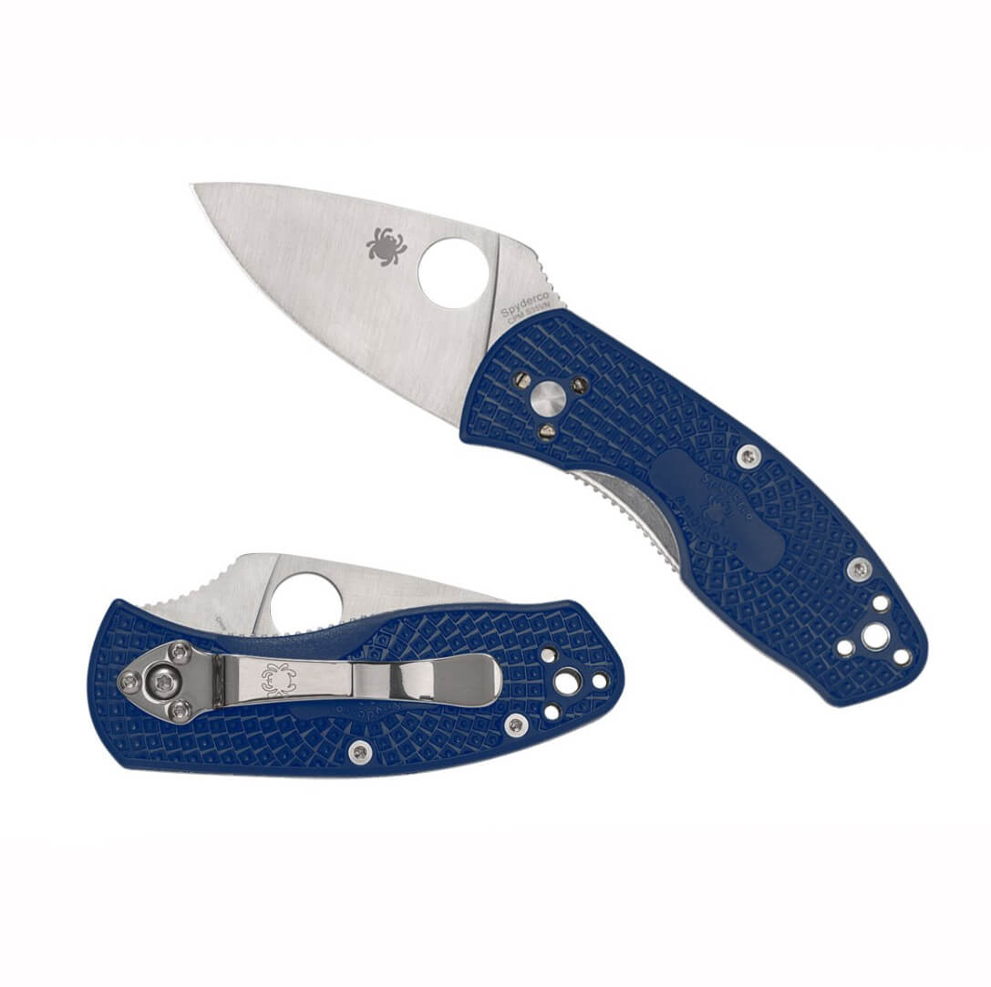 Spyderco Ambitious Linerlock-Taschenmesser mit blauem FRN-Griff und flacher Klinge aus S35VN-Stahl