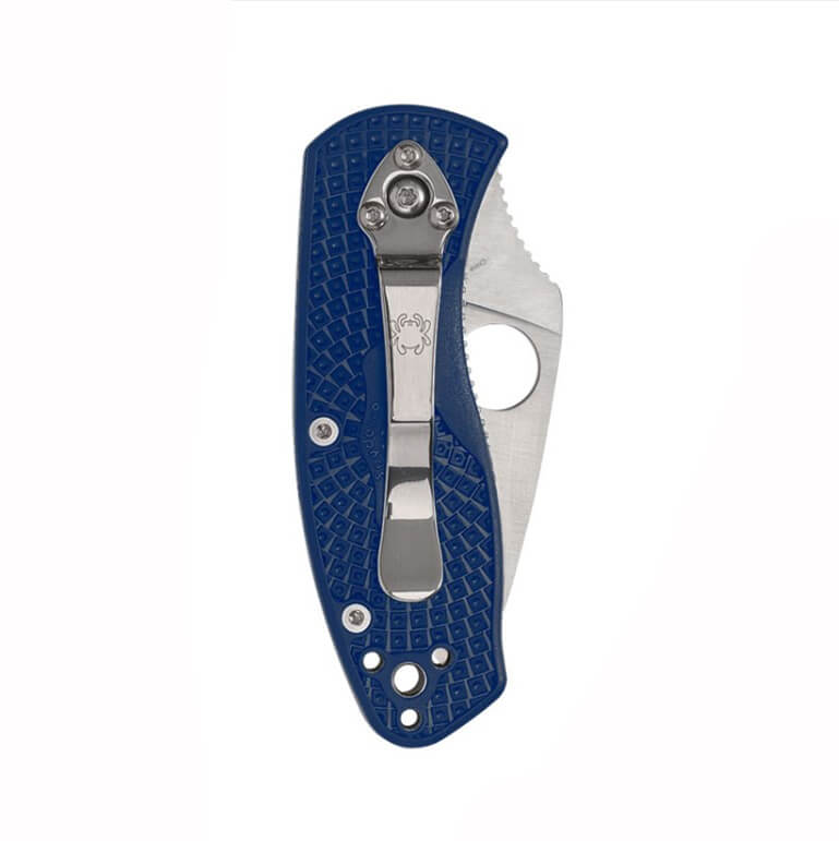 Spyderco Ambitious Linerlock-Taschenmesser mit blauem FRN-Griff und flacher Klinge aus S35VN-Stahl