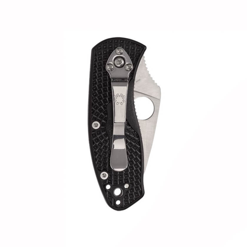 Navaja de bolsillo Spyderco Ambitious linerlock con mango de FRN negro y hoja dentada de acero S35VN