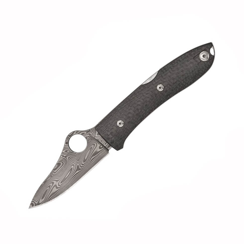 Couteau de poche Spyderco Spyopera avec lame en acier Thor Damasc...