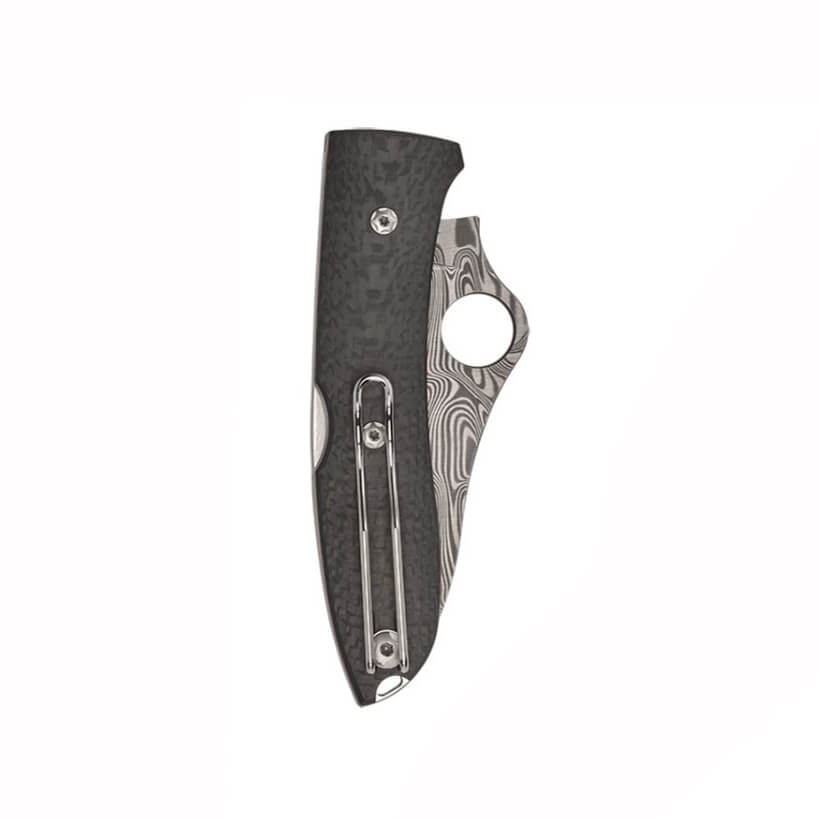 Coltello tascabile Spyderco Spyopera con lama in acciaio Thor Damasco e manico in fibra di carbonio