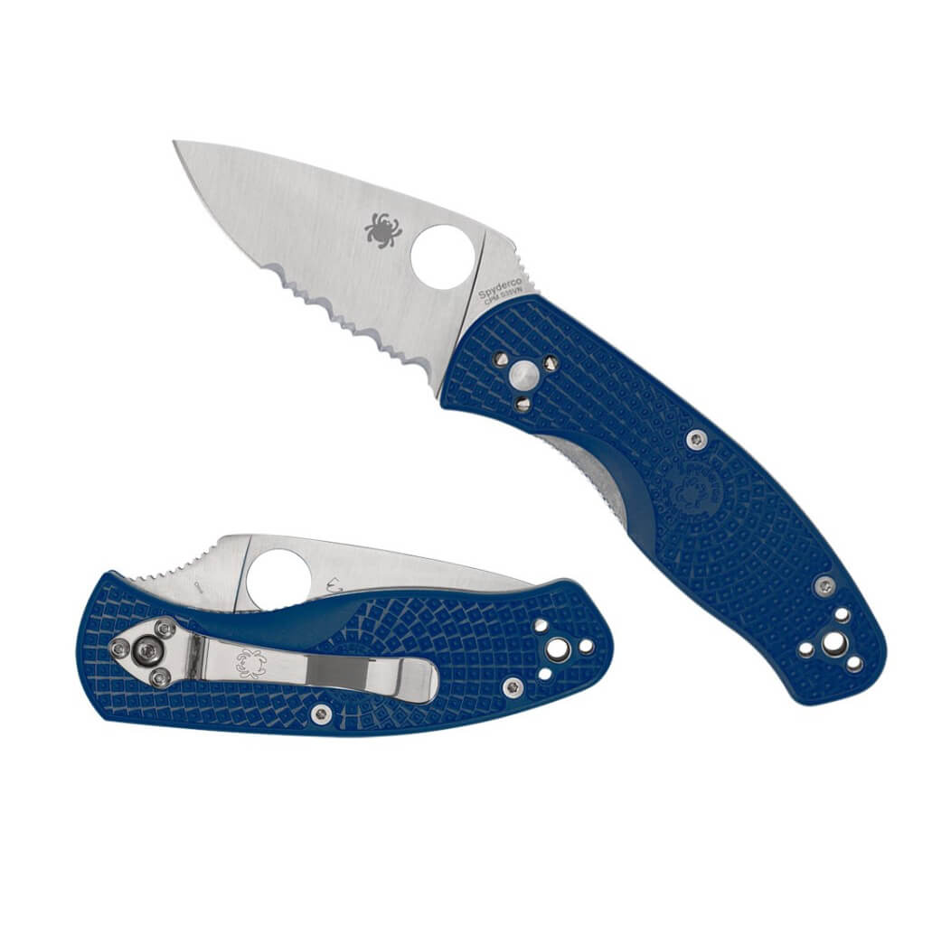 Coltello tascabile Spyderco Persistence con manico FRN blu e bordo misto C136PSBL