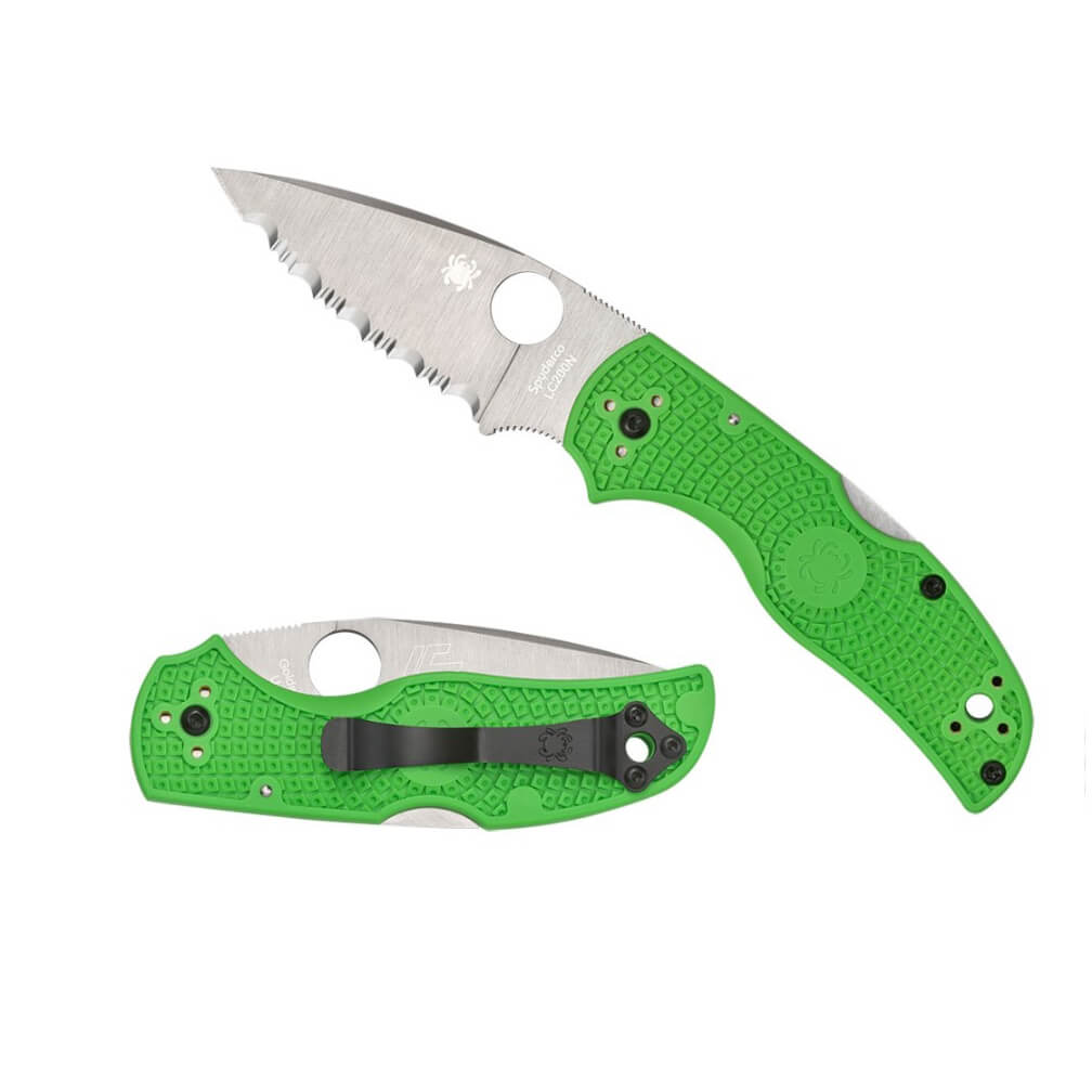 Spyderco Native 5 Salt Taschenmesser mit grünem FRN-Griff und LC200N-Stahlklinge mit Wellenschliff C41SGR5