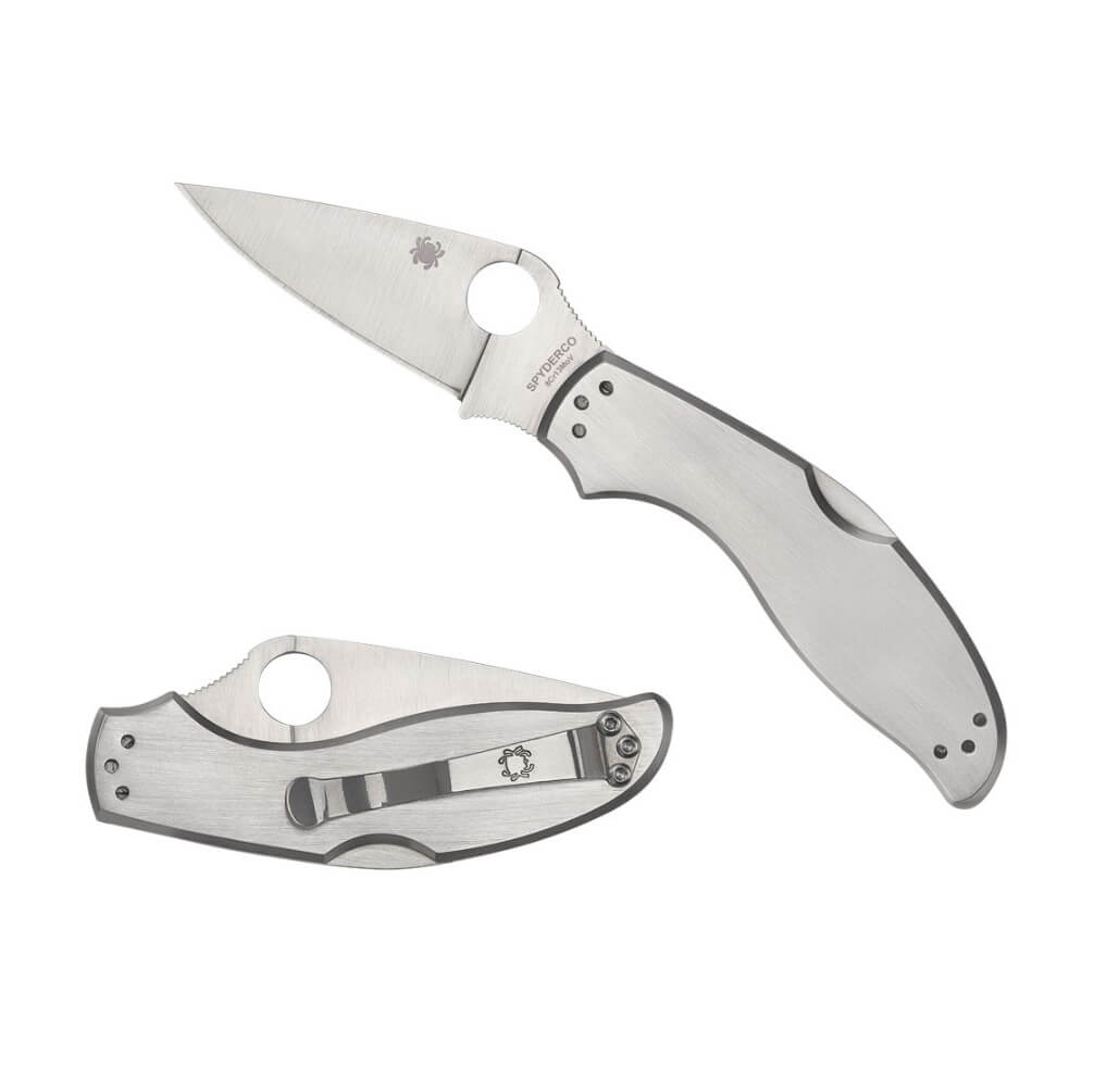 Coltello tascabile Spyderco Uptern SS con manico in acciaio inossidabile e lama piatta in acciaio 8Cr13MoV