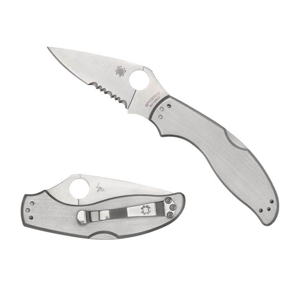 Coltello tascabile Spyderco Uptern SS Combo con manico in acciaio inossidabile e lama in acciaio 8Cr13MoV con CombinationEdge