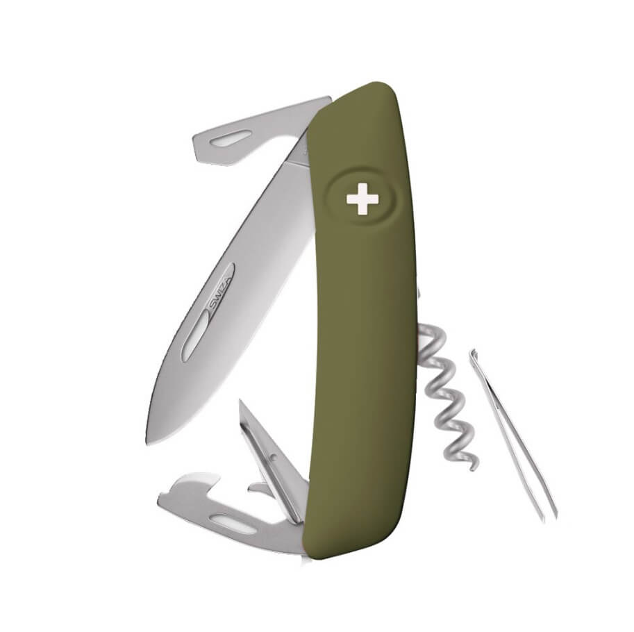 Swiza D03 olivgrünes Allmatt-Mehrzweckmesser mit 11 Funktionen