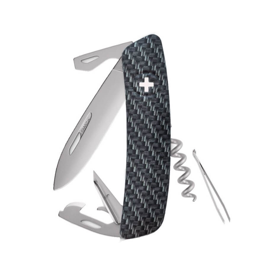 Swiza D03 Allmatt-Mehrzweckmesser aus Kohlefaserimitat mit 11 Fun...
