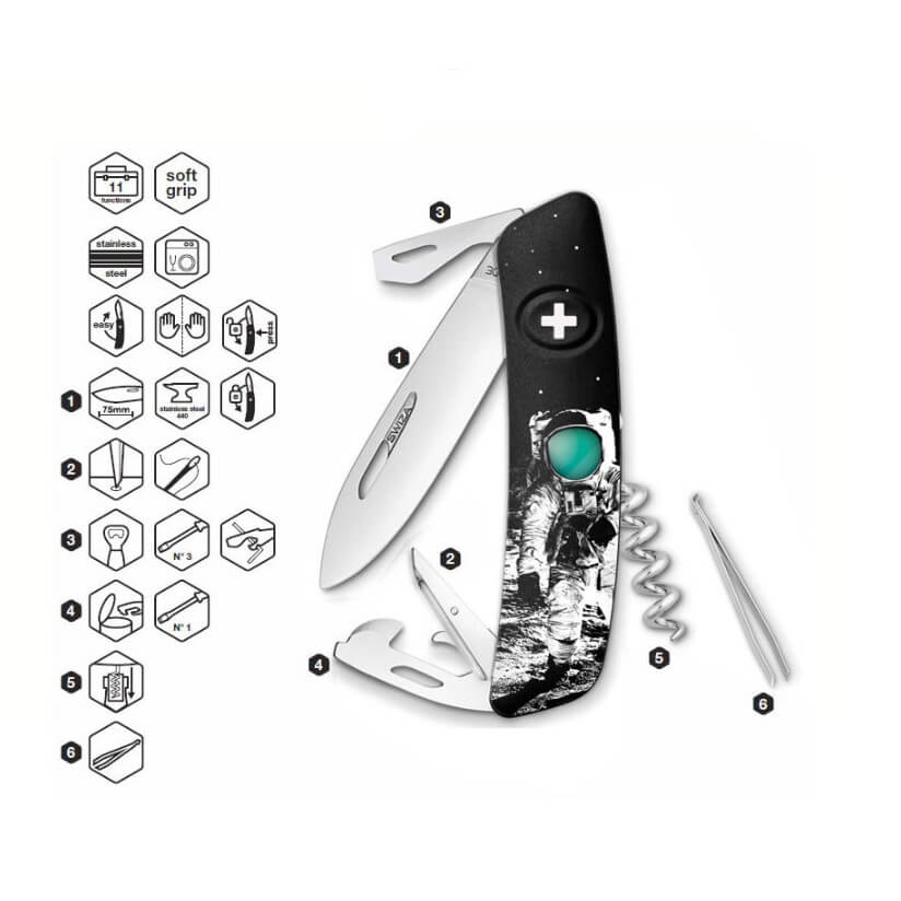 Swiza D03 Moonwalk 50 schwarzes Mehrzweckmesser mit 11 Funktionen