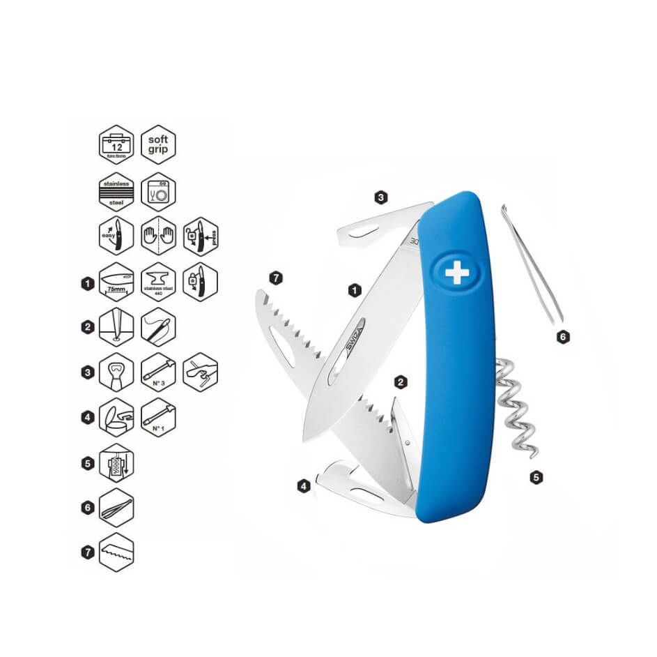 Coltello multiuso Swiza D05 blu con 12 funzioni KNI.0050.1030