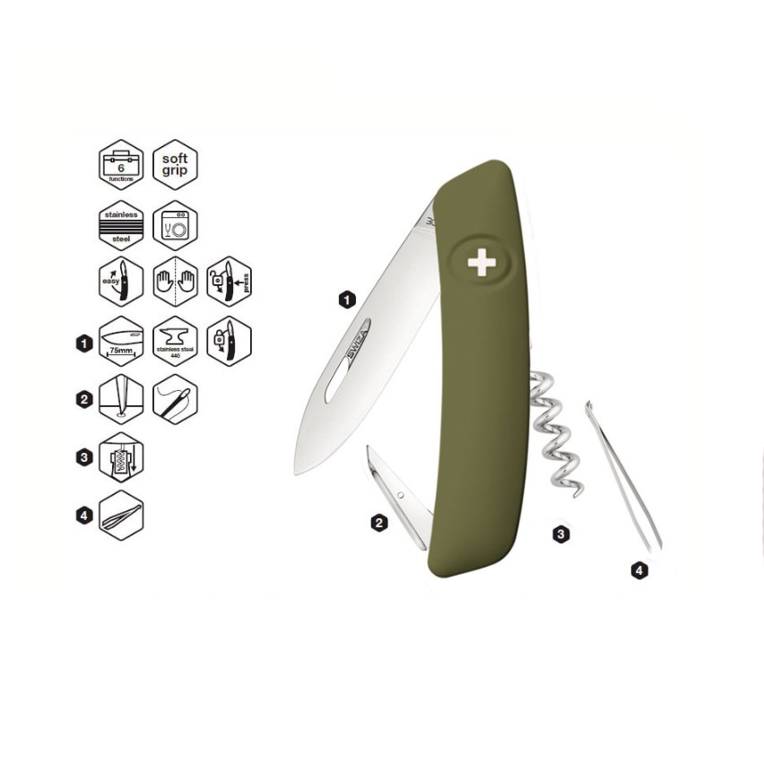 Coltello multiuso Swiza D01 Verde Oliva a 6 funzioni KNI.0010.1050