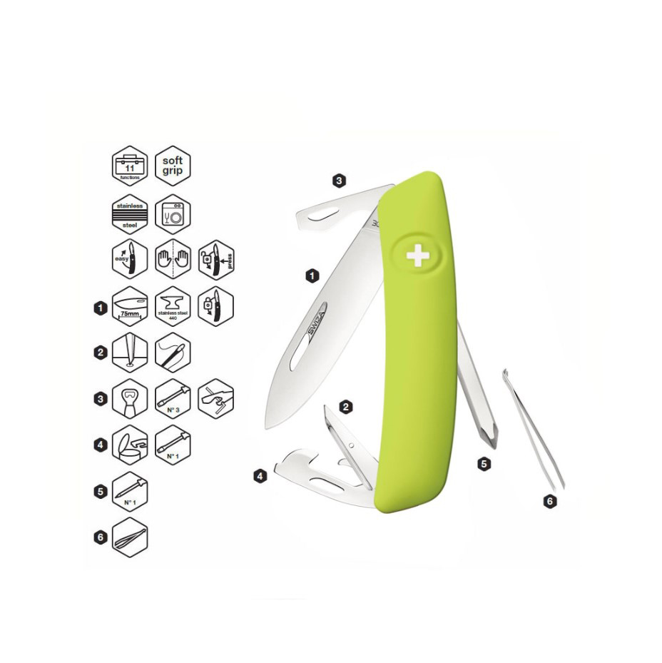 Swiza D04 Moss Mehrzweckmesser mit 11 Funktionen KNI.0040.1080