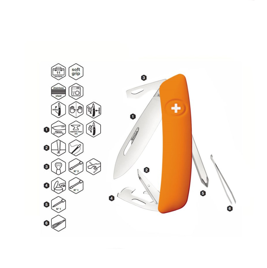 Swiza D04 Orange Mehrzweckmesser mit 11 Funktionen KNI.0040.1060