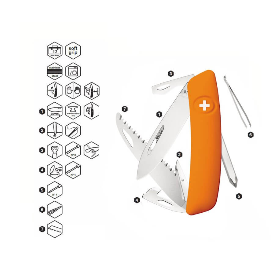 Faca multiuso laranja Swiza D06 com 12 funções KNI.0060.1060