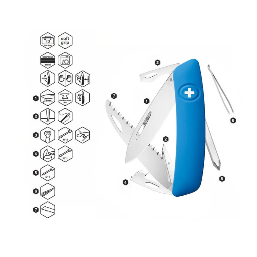 Swiza D06 blaues Mehrzweckmesser mit 12 Funktionen KNI.0060.1030