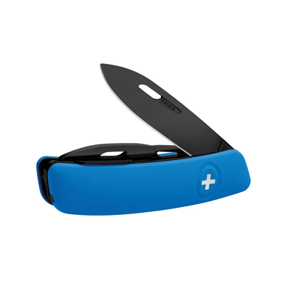 Swiza D03 AllBlack Mehrzweckmesser mit blauem Griff