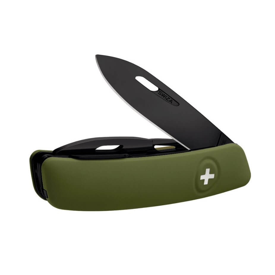 Swiza D03 AllBlack Mehrzweckmesser mit olivgrünem Griff