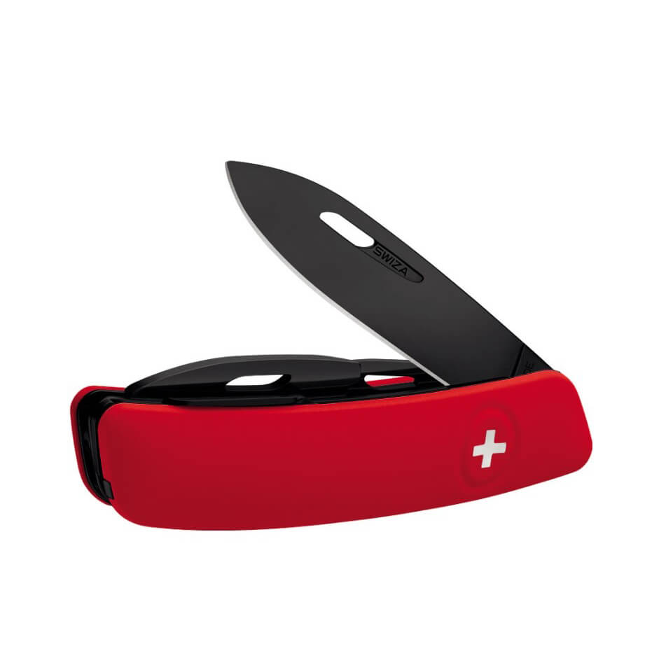 Swiza D03 AllBlack Mehrzweckmesser mit rotem Griff