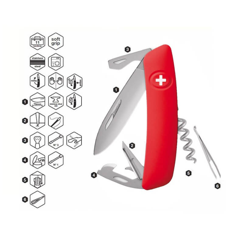 Faca multiuso Swiza D03 AllMatt com cabo vermelho