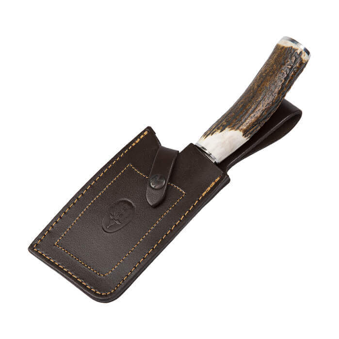 Muela HC-13A Jagdaxt mit Hirschgeweihgriff und Lederscheide