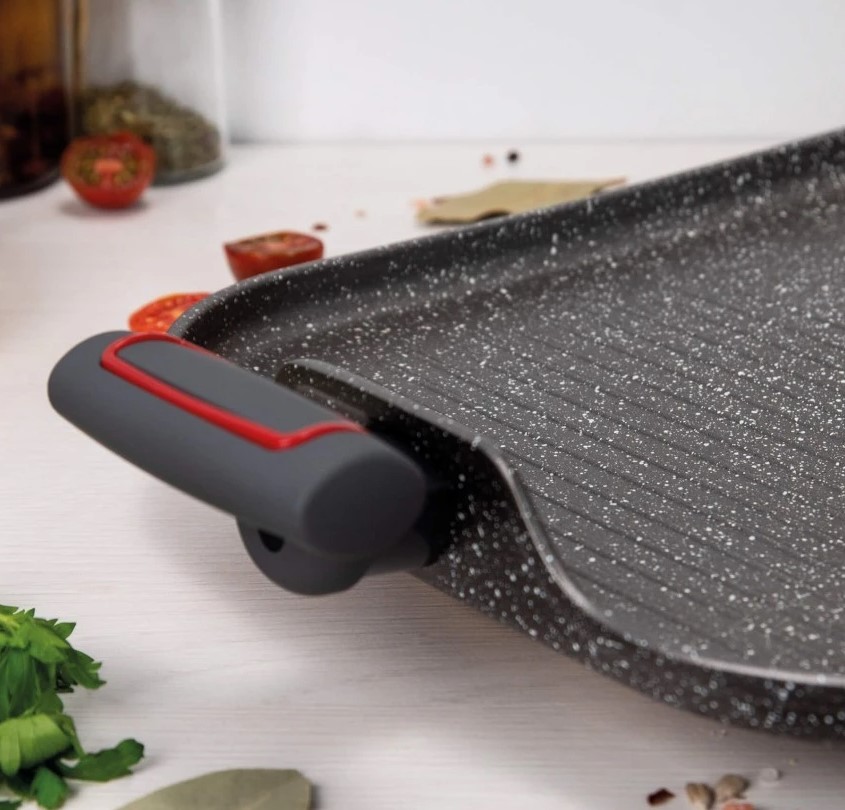 Antihaftbeschichteter Grill 35,5 x 28,3 x 1,3 cm, 3 Claveles, Grey, mit Silikongriffen